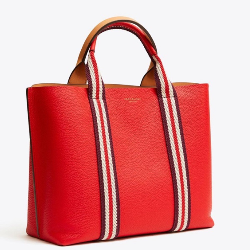 Authentic TORY BURCH LOGO stripe Leather Tote - Picture 16 of 16